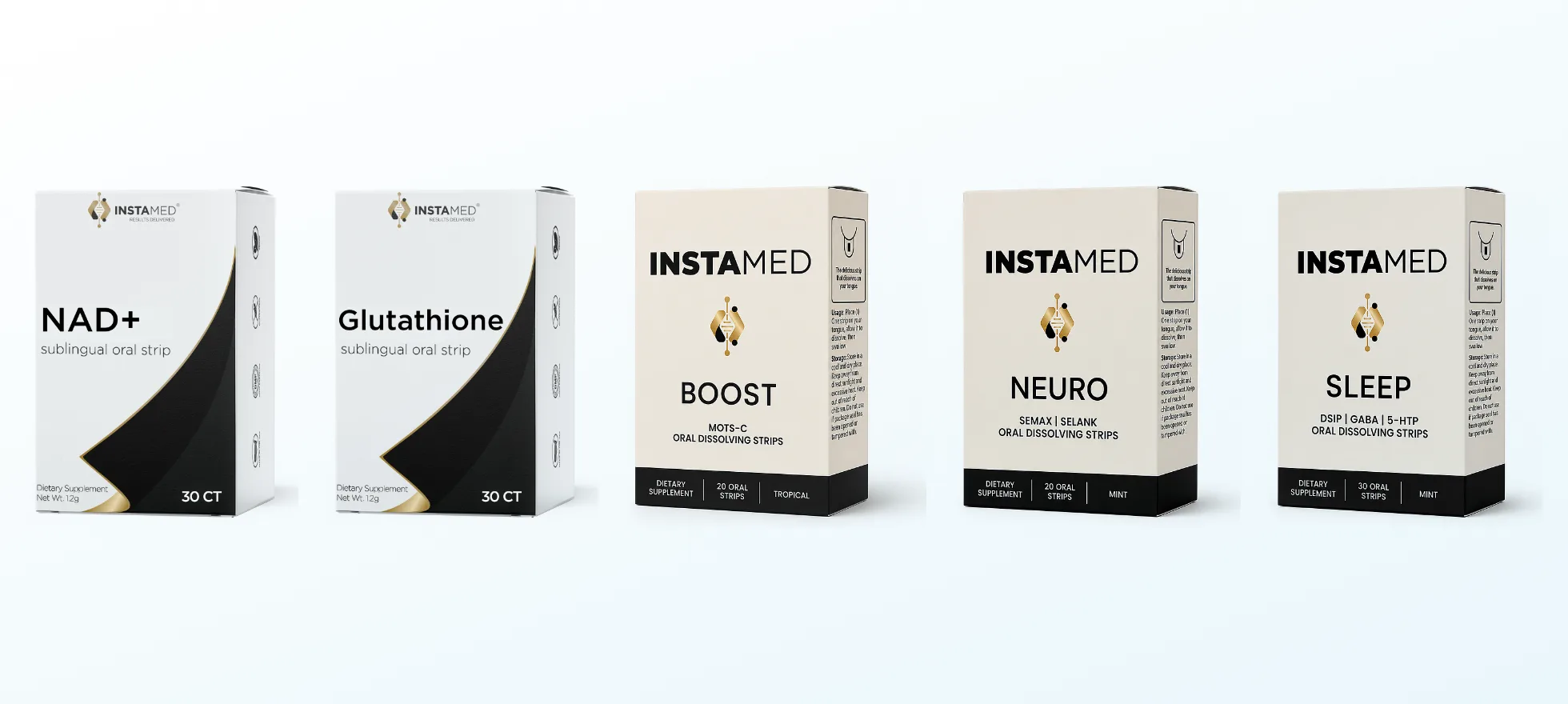 InstaMed oral-dissolving strips — NAD+, Glutathione, Boost, Neuro and Sleep